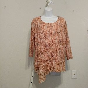 Chico's Tan Print Asymmetrical Layered Top sz 1